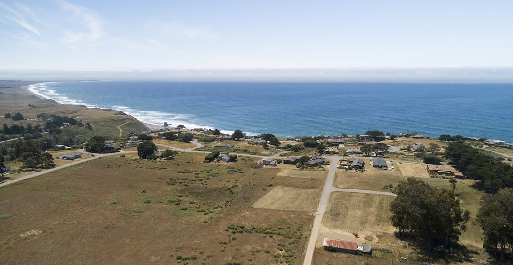 Aerial view of California neighborhood sitting on the coastline